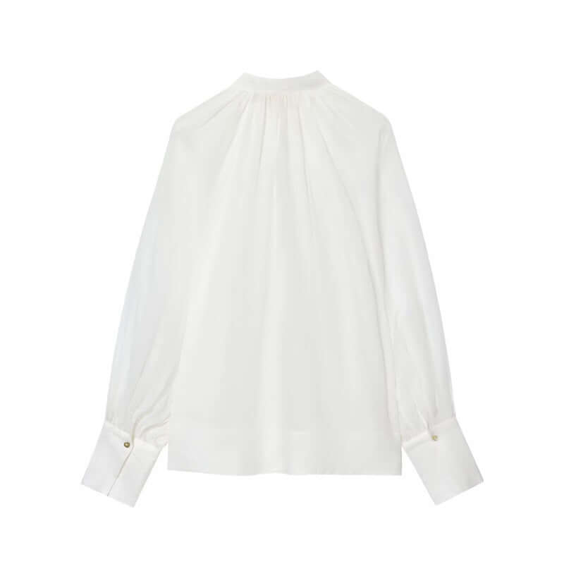 DROPPZZA Women’s Stand-up Collar Striped Lantern Sleeve Top