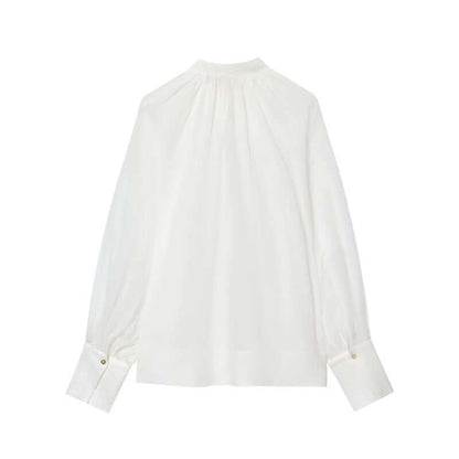 DROPPZZA Women’s Stand-up Collar Striped Lantern Sleeve Top