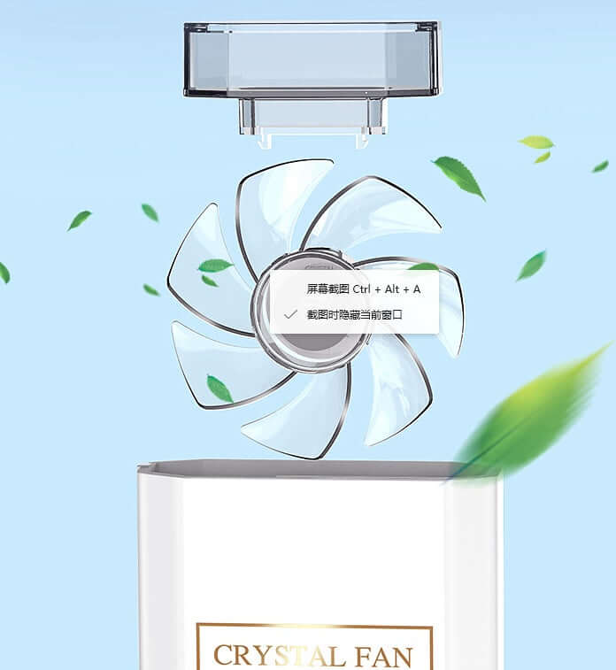 DROPPZZA perfume fan with transparent blades and base, showcasing its elegant design and functionality.