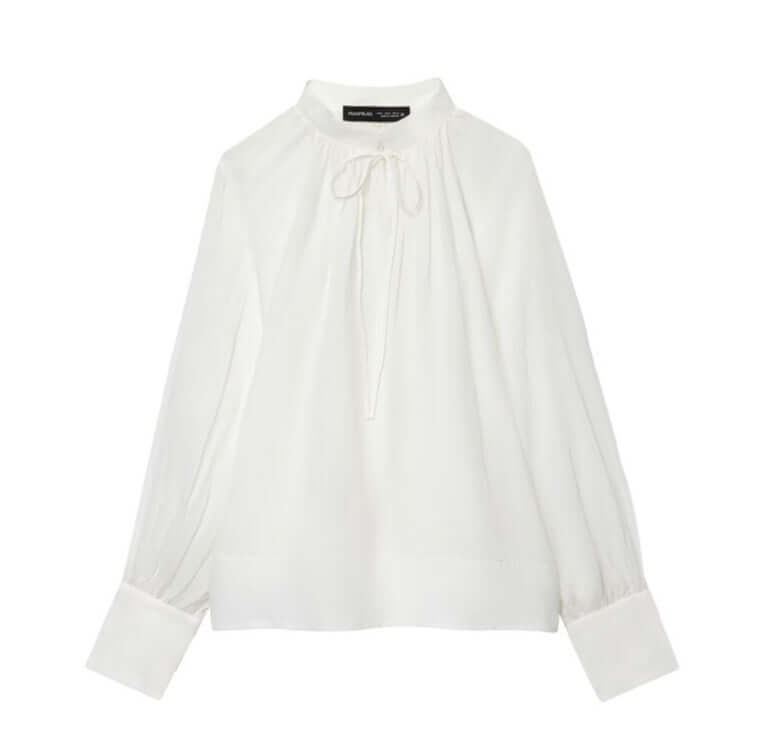 DROPPZZA Women’s Stand-up Collar Striped Lantern Sleeve Top