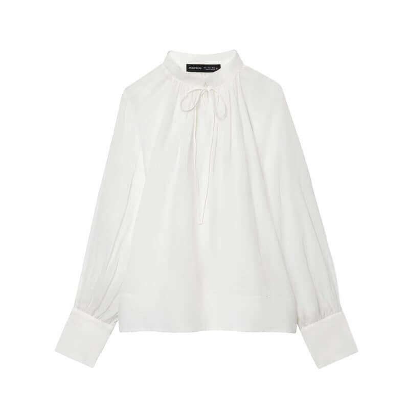 DROPPZZA Women’s Stand-up Collar Striped Lantern Sleeve Top