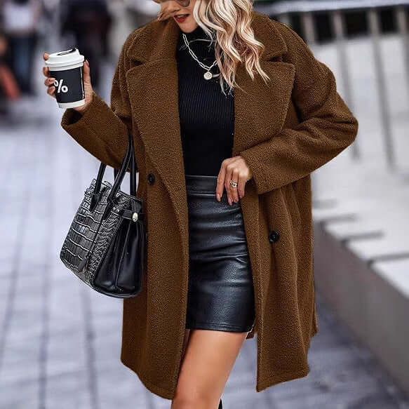 DROPPZZA Women’s Button Pocket Long Sleeve Plush Coat