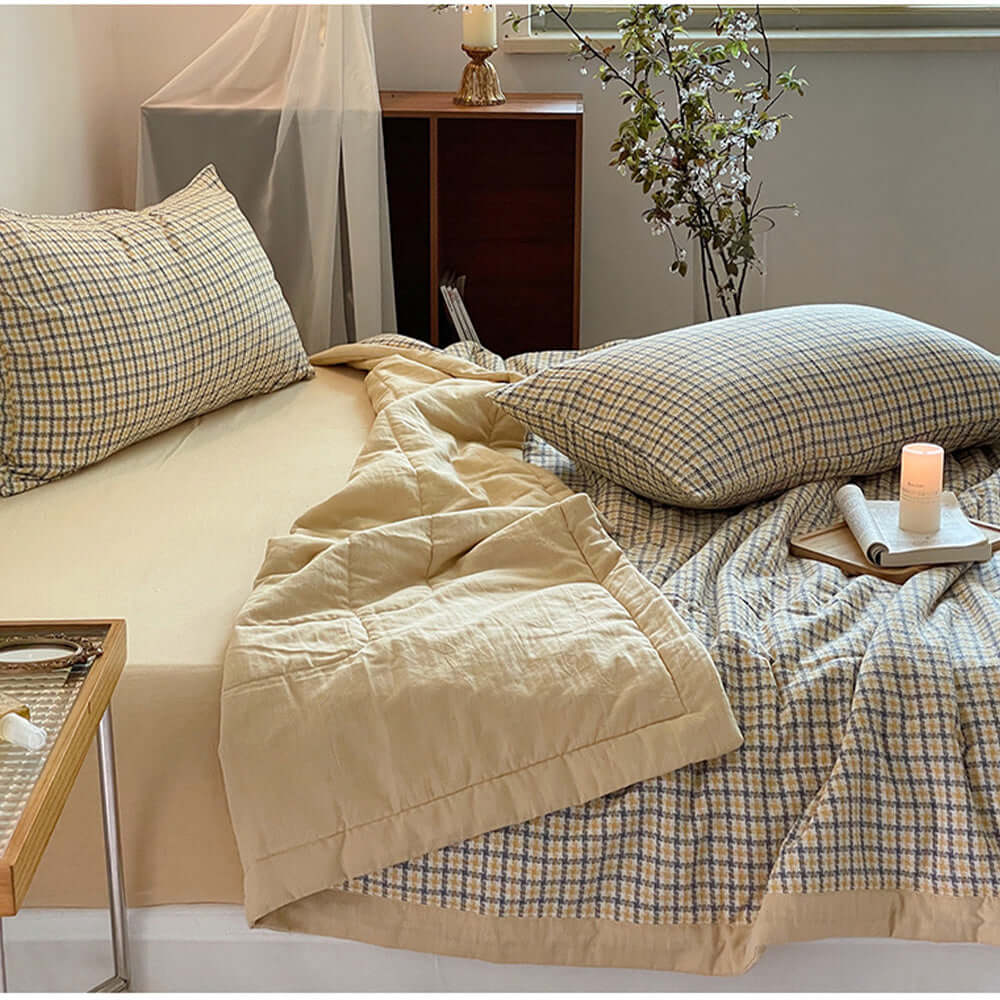 DROPPZZA Plaid Summer Quilt Double-sided Bedding