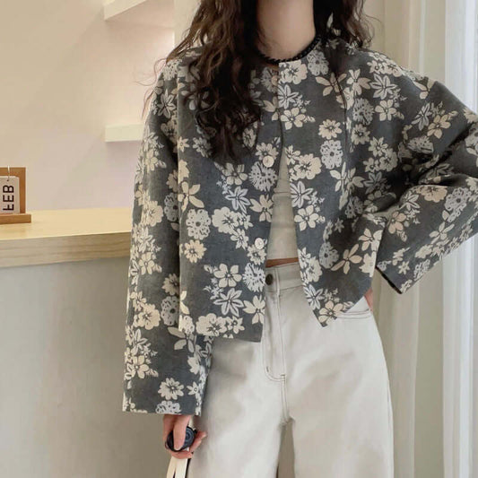 DROPPZZA Korean-style Loose Floral Print Jacket for Women