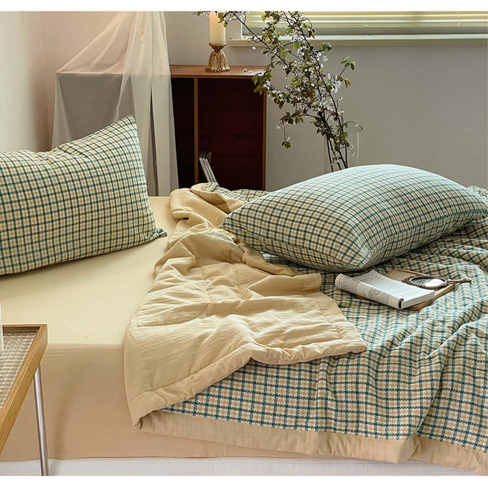 DROPPZZA Plaid Summer Quilt Double-sided Bedding