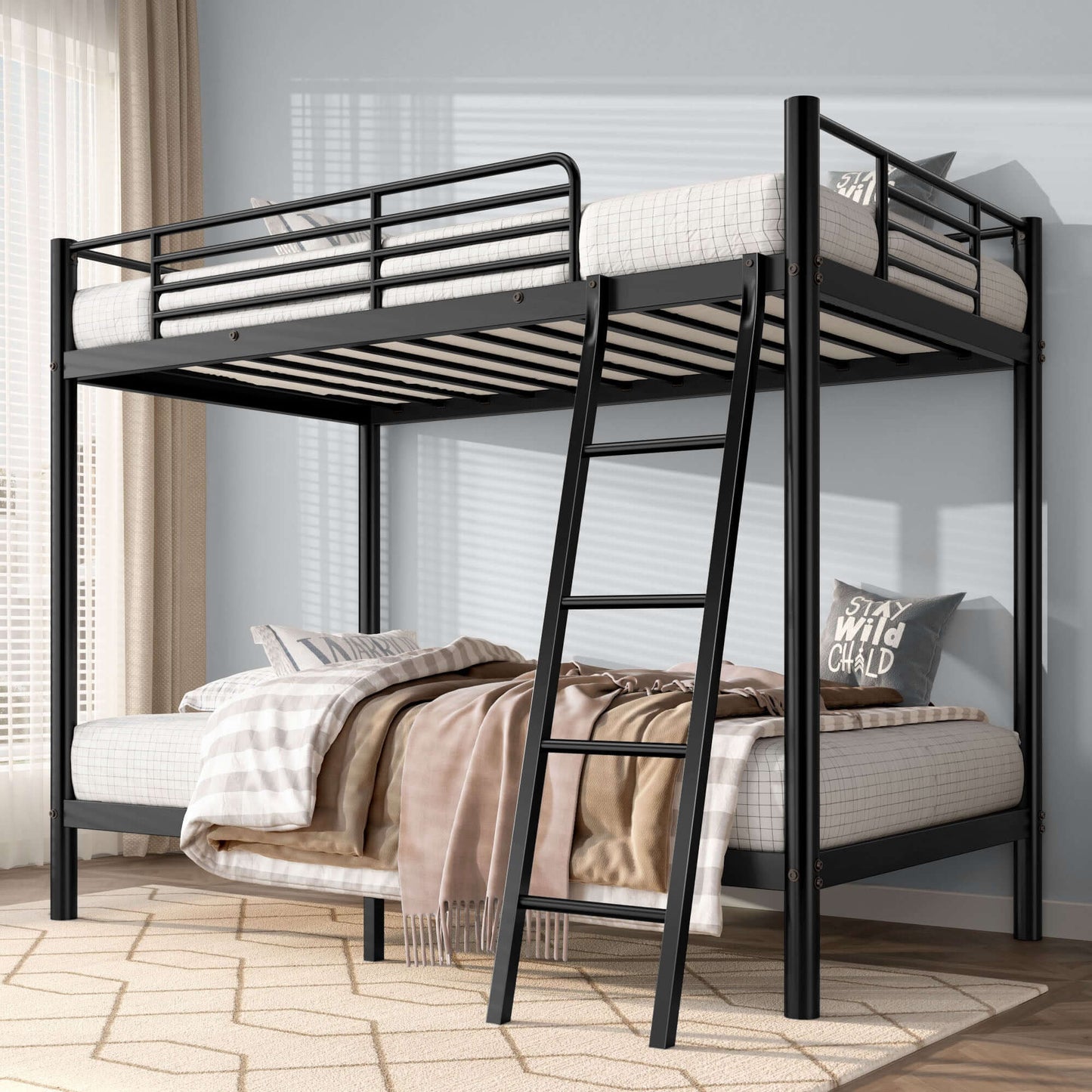DROPPZZA Twin Over Twin Loft Bunk Bed Black